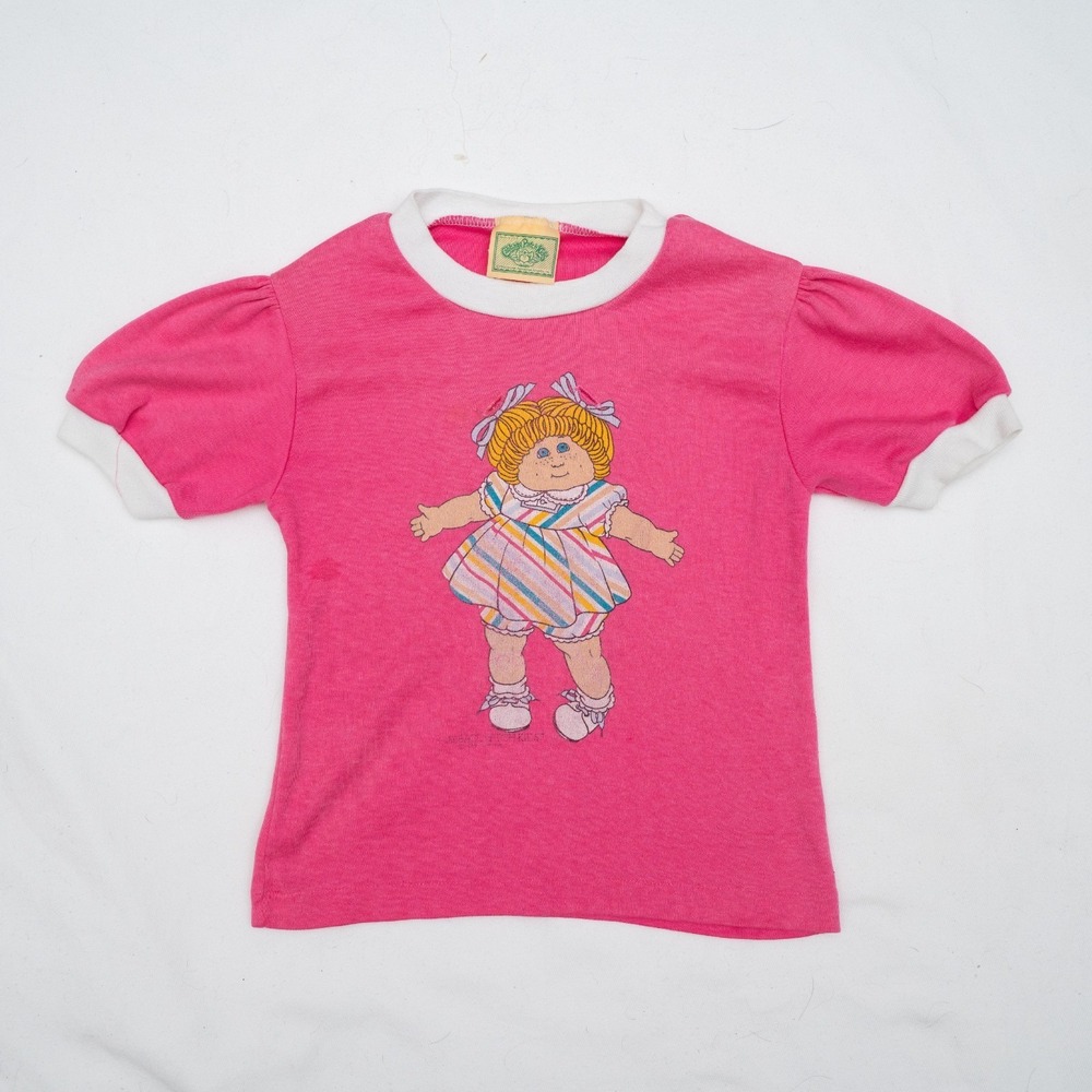 Cabbage Patch Kids Short Sleeve Pajama Shirt Top 1983 Inc Pink Ringer Size 6 USA